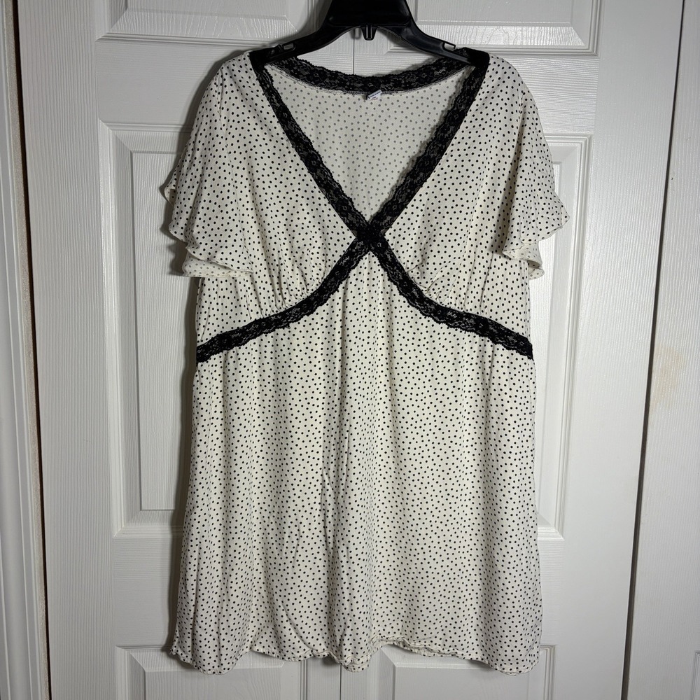 Old Navy Fit Flare Crepe Lace Trim Mini Dress Women 2X Cream Black Polka Dots